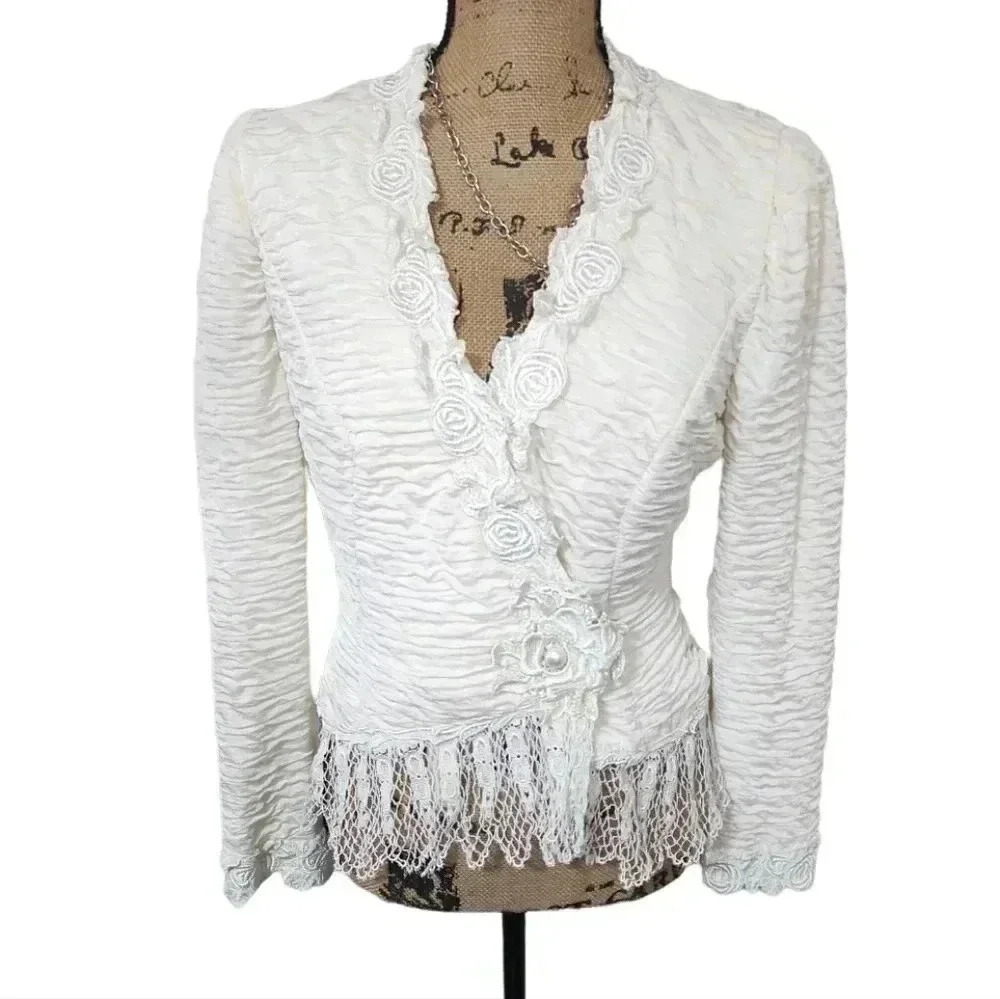 Cachet by Bari Protas ruffles and pearls vintage shacket. Size 9/10 Large - Picture 3 of 11